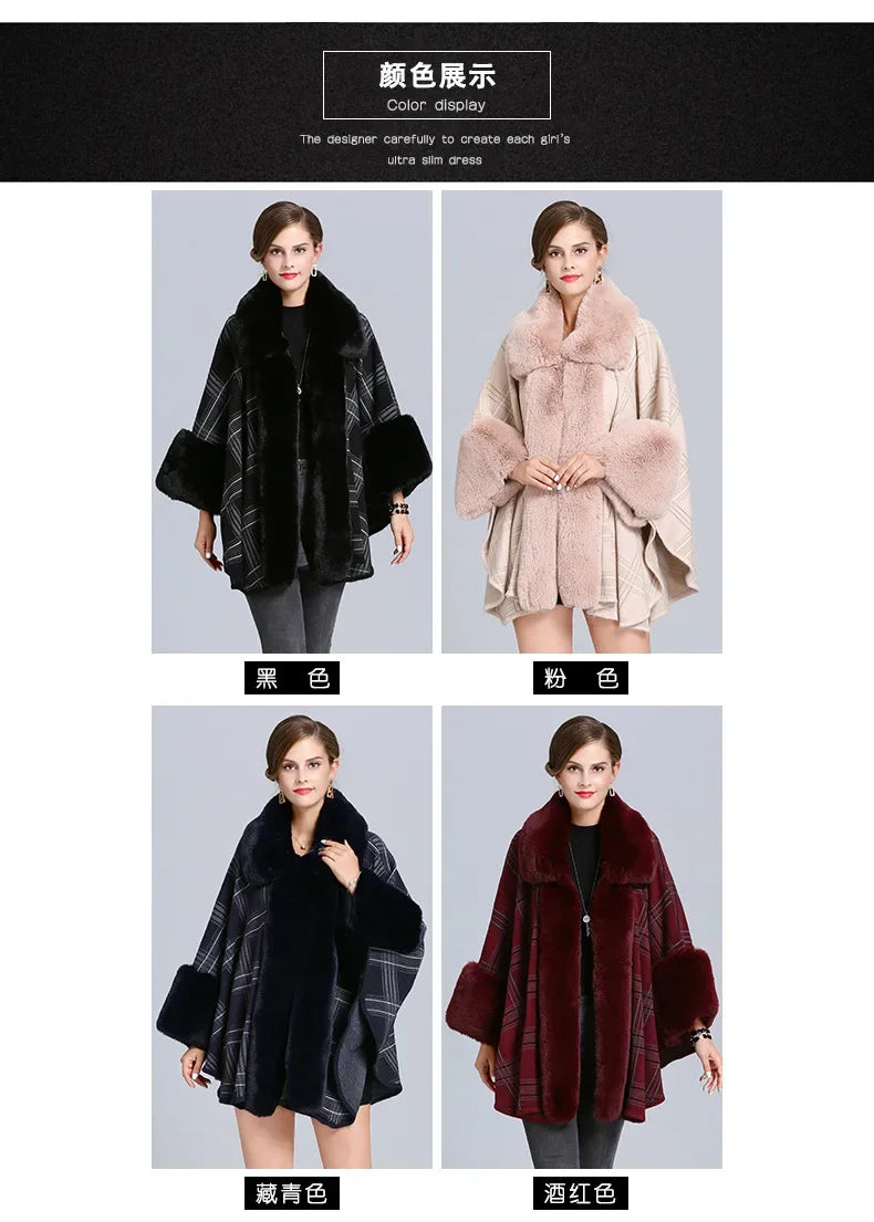 EtherealBe faux fur collar plaid coat in various colors with stylish oversized sleeves