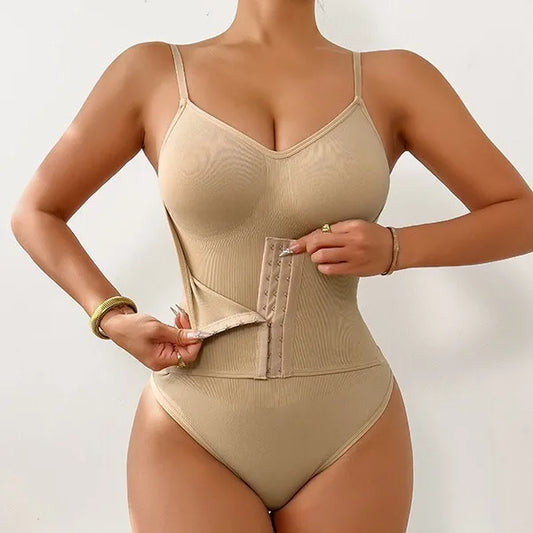 EtherealBe firm waist trainer shape wear bodysuit in nude with adjustable hooks for a perfect fit