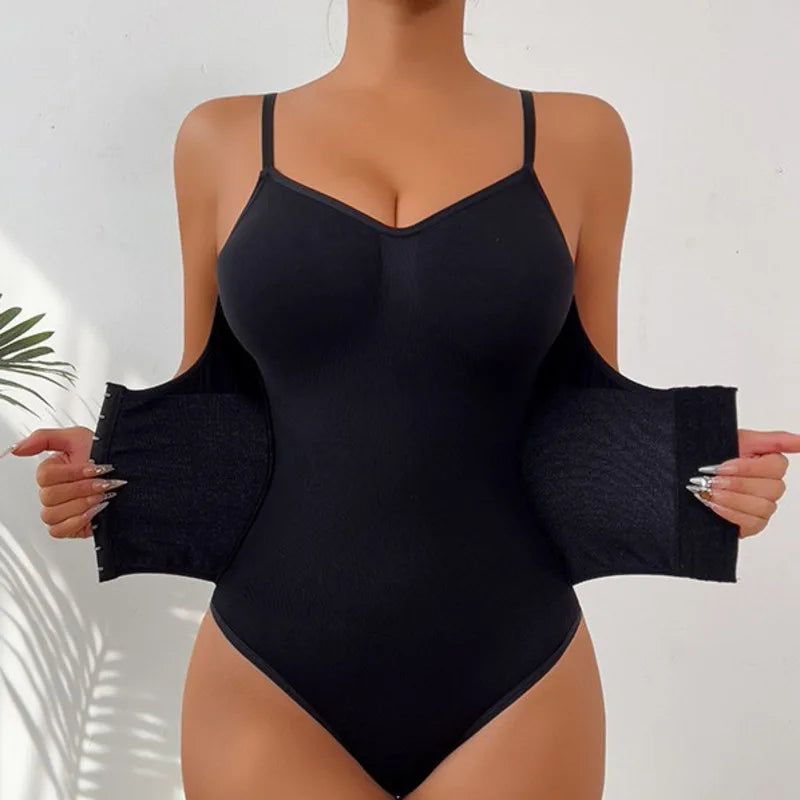 EtherealBe firm waist trainer shape wear bodysuit in black with adjustable straps and a flattering fit
