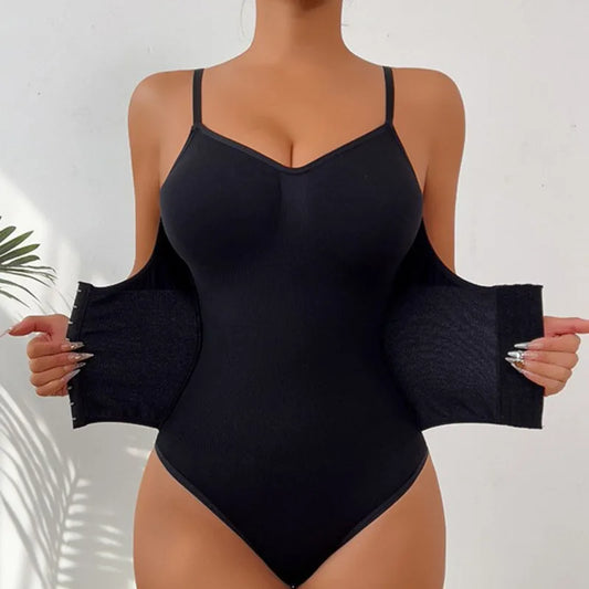 EtherealBe firm waist trainer shape wear bodysuit in black with adjustable straps and a flattering fit