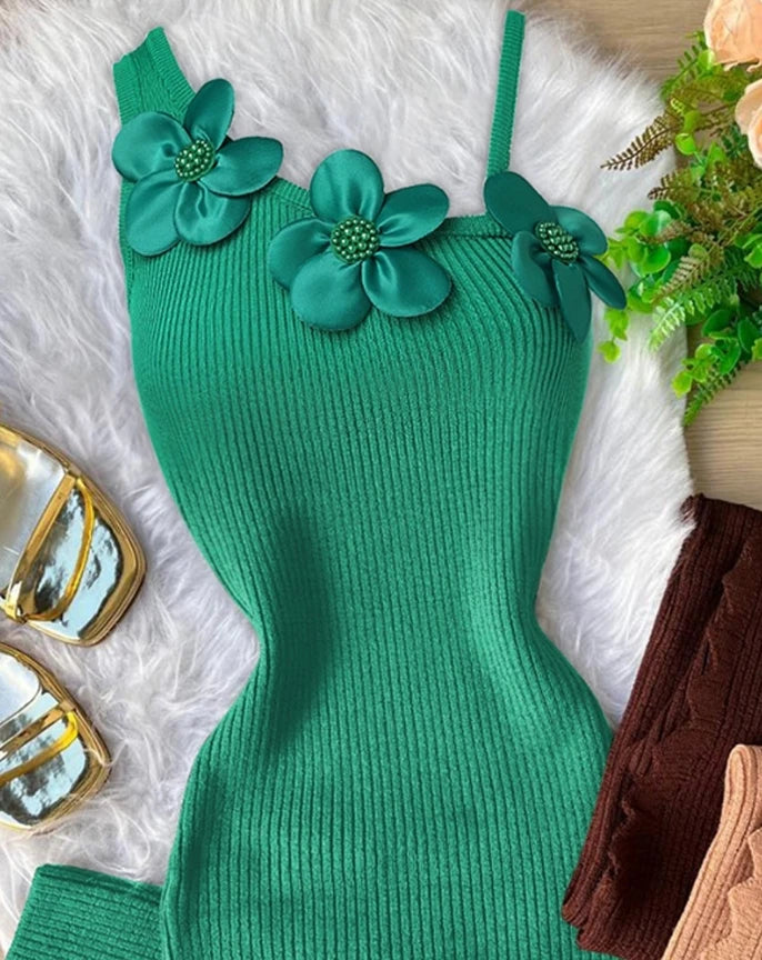 EtherealBe floral beaded bodycon dress in green with flower embellishments for a stylish look