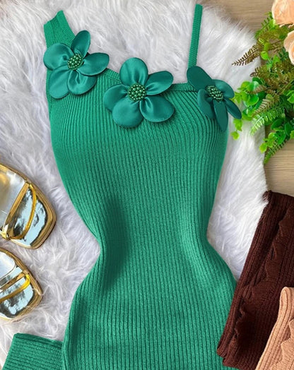 EtherealBe floral beaded bodycon dress in green with flower embellishments for a stylish look
