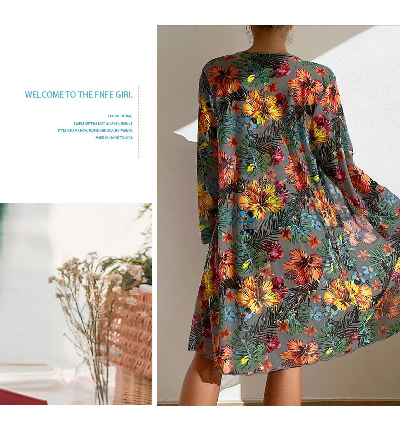 EtherealBe floral print bikini set with sarong featuring vibrant flowers and a lightweight design