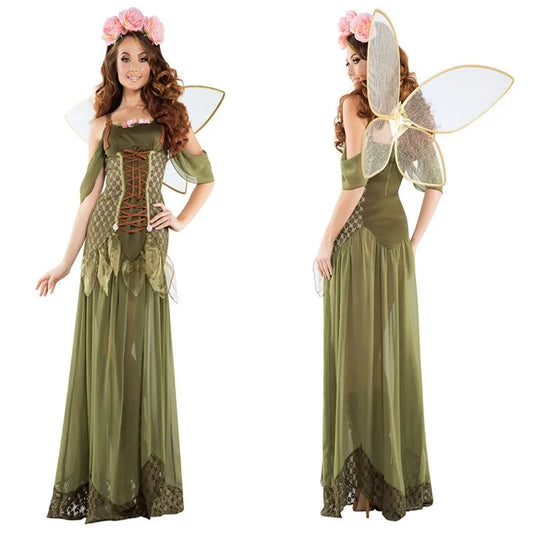 EtherealBe forest fairy cosplay costume dress with wings and floral accents for magical celebrations