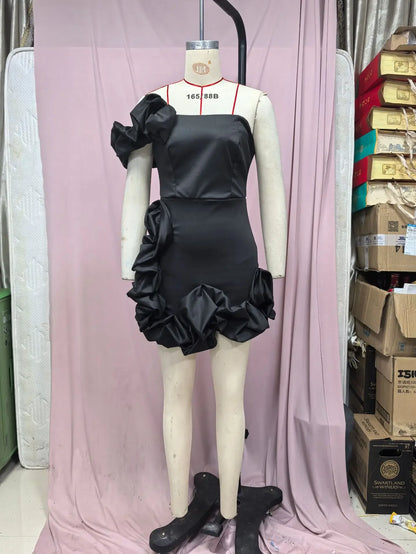 EtherealBe formal strapless cocktail dress in black with ruffled details for elegant occasions