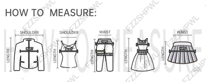How to measure clothing diagram showing jacket tank pants dress skirt measurements for American vintage flare sweatpants