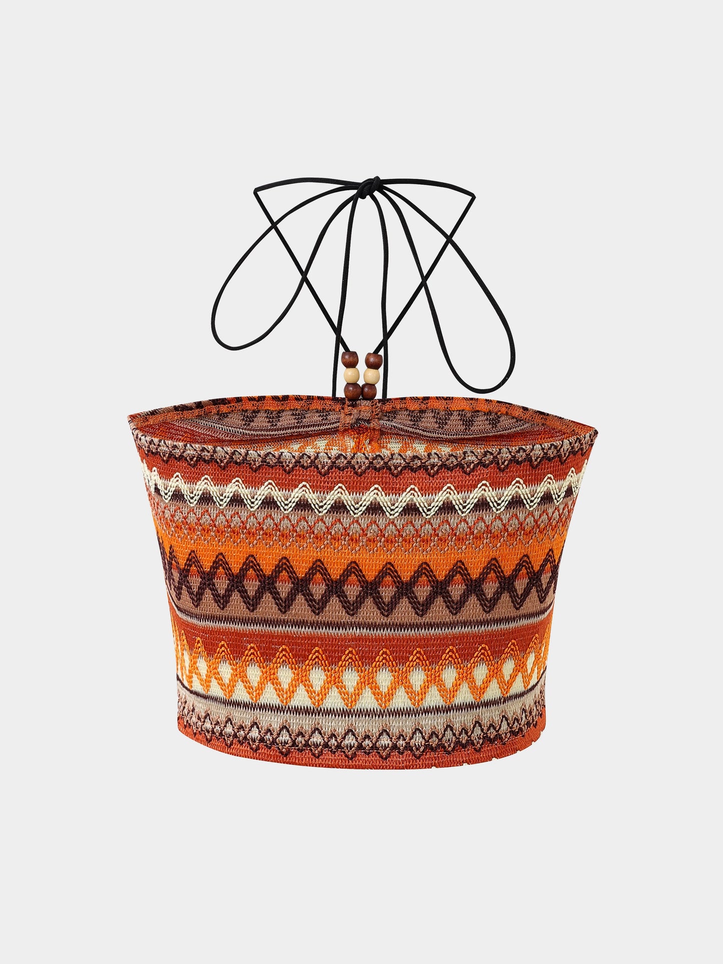 EtherealBe geo pattern beaded halter crop top with vibrant orange and earthy tones