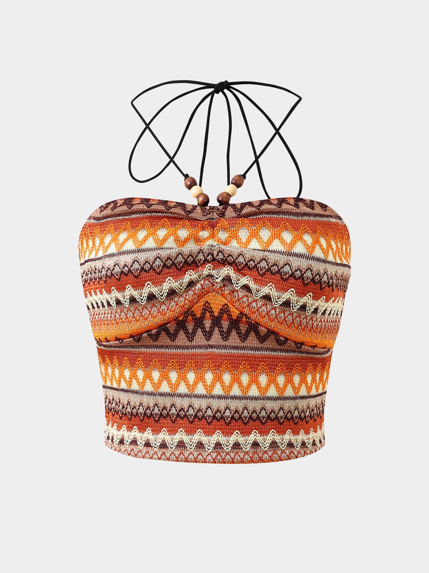 EtherealBe geo pattern beaded halter crop top featuring vibrant colors and adjustable straps