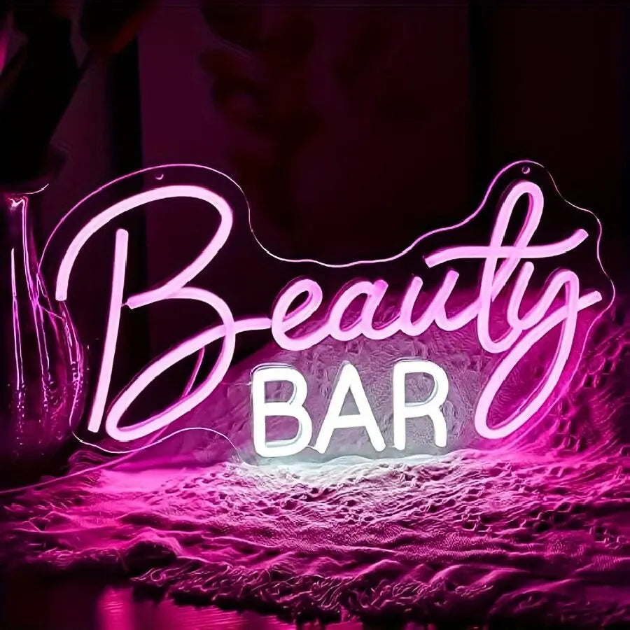 EtherealBe Beauty Bar Neon Sign for Girls Makeup Room Wall Decor Light in Pink