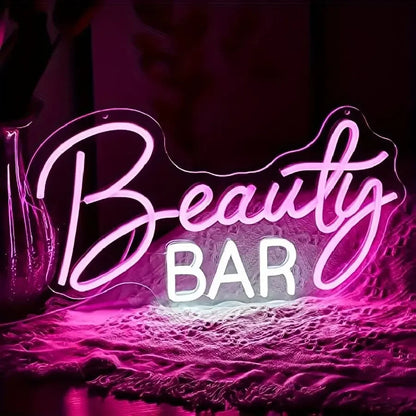 EtherealBe girls makeup room wall decor light in pink featuring a glow sign that says Beauty Bar
