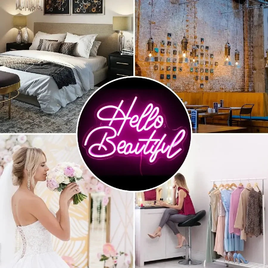 EtherealBe girls makeup room wall decor light featuring a neon sign that reads Hello Beautiful