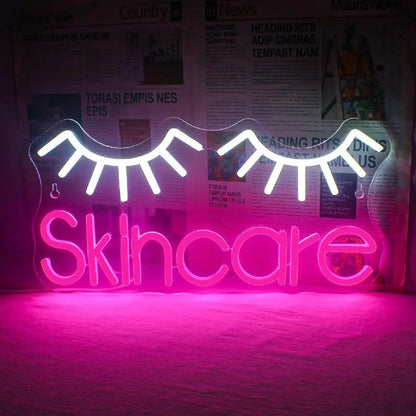 EtherealBe girls makeup room wall decor light with neon eyelashes and Skincare text for a stylish touch
