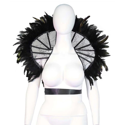EtherealBe Gothic renaissance stand cloak collar costume featuring dramatic feather design and adjustable straps