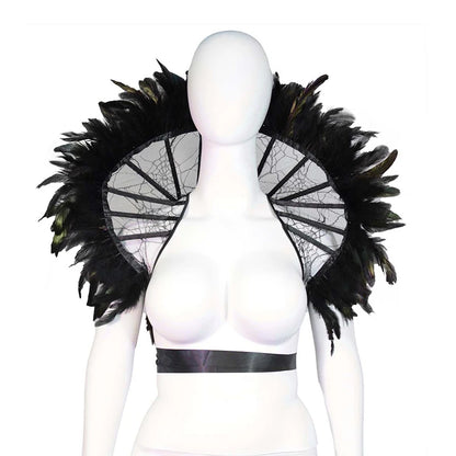 EtherealBe Gothic renaissance stand cloak collar costume with intricate feather details and lace design