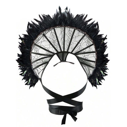 EtherealBe Gothic renaissance stand cloak collar costume with lace and feather details for dramatic flair