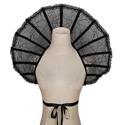 Black lace Gothic renaissance stand cloak collar costume with a dramatic design and ties