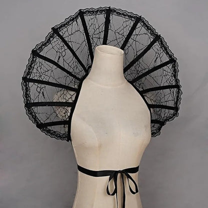 EtherealBe Gothic renaissance stand cloak collar costume featuring intricate black lace design