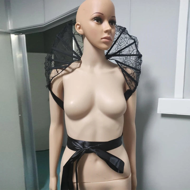 EtherealBe Gothic renaissance stand cloak collar costume with lace detailing and satin ties