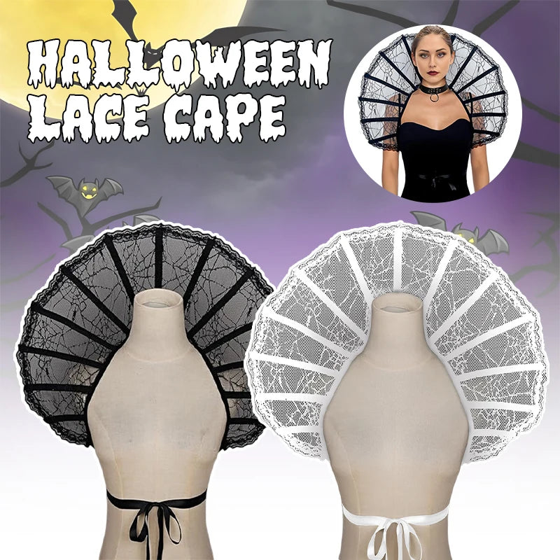 EtherealBe Gothic renaissance stand cloak collar costume in black and white lace designs for Halloween