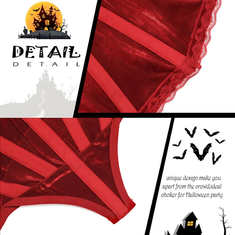 EtherealBe Gothic renaissance stand cloak collar costume in rich red with unique design detail for Halloween parties