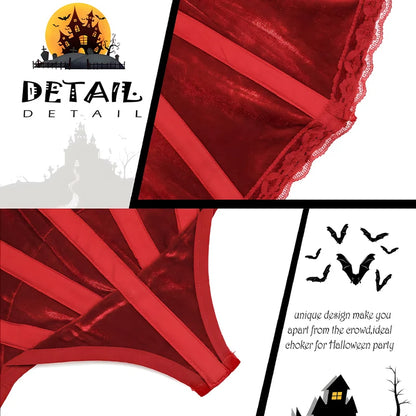 EtherealBe Gothic renaissance stand cloak collar costume in rich red with unique design detail for Halloween parties