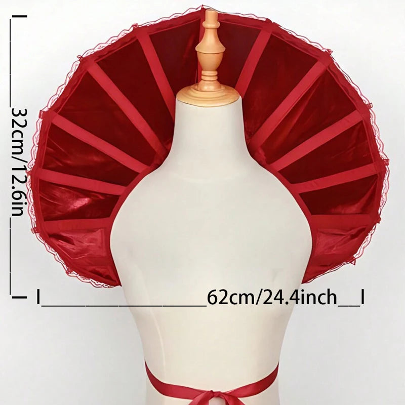 EtherealBe Gothic renaissance stand cloak collar costume in red with a ruffled design and ties