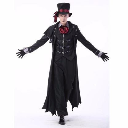EtherealBe gothic vampire couple Halloween costume featuring a dramatic black cape and stylish top hat