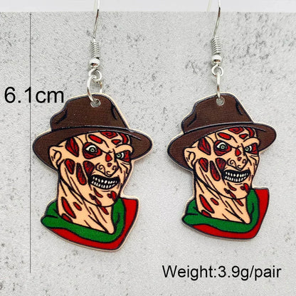 EtherealBe Halloween horror earrings featuring a painted Freddy Krueger design in 6.1cm size