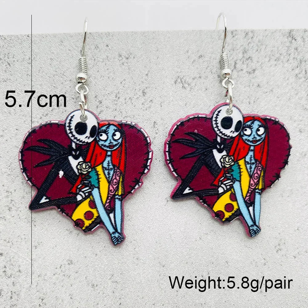 EtherealBe Halloween horror earrings featuring Jack and Sally in a spooky heart design