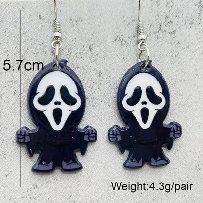 EtherealBe Halloween horror earrings featuring a ghost character design, perfect for spooky outfits