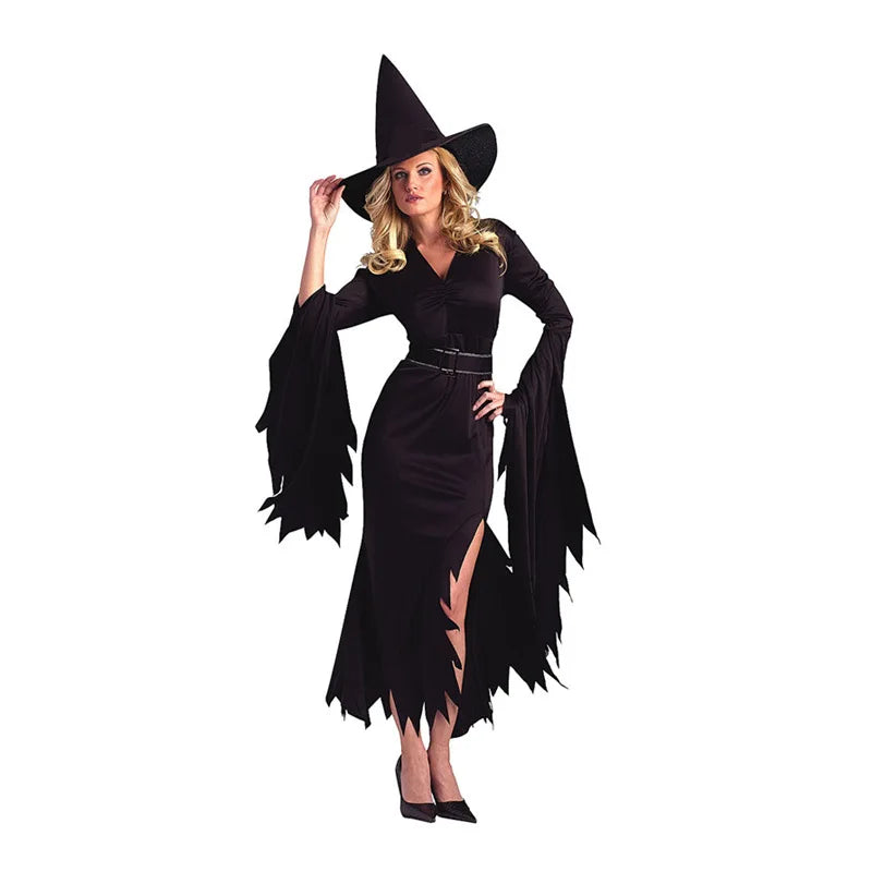 EtherealBe Halloween witch costume featuring a long black dress and pointed hat for spooky celebrations