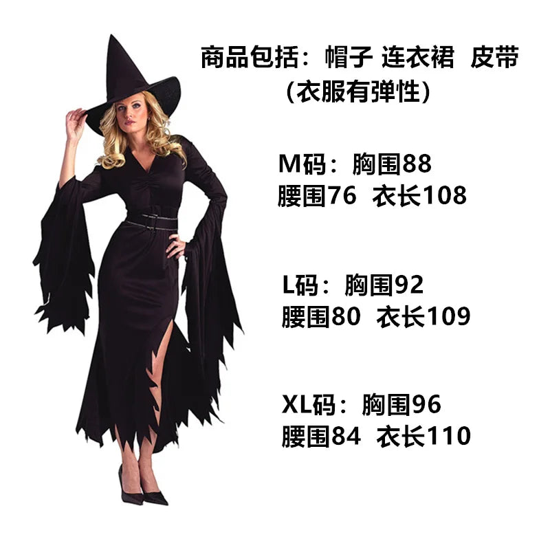EtherealBe Halloween witch costume with long sleeves, cape, and wide-brimmed hat for spooky celebrations