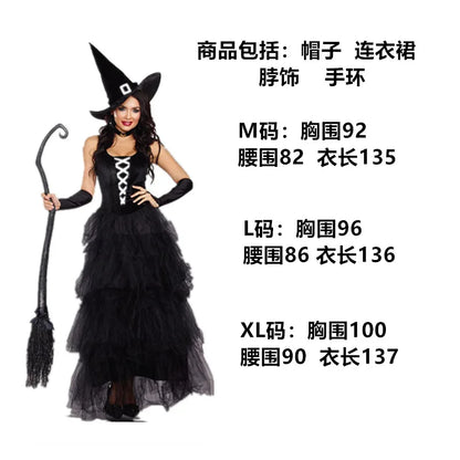 Elegant Halloween witch costume with black tulle skirt and pointed hat for spooky celebrations