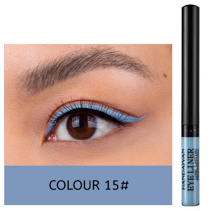 EtherealBe UV light neon eyeliner pen shown in use with a vibrant blue line on eyelid