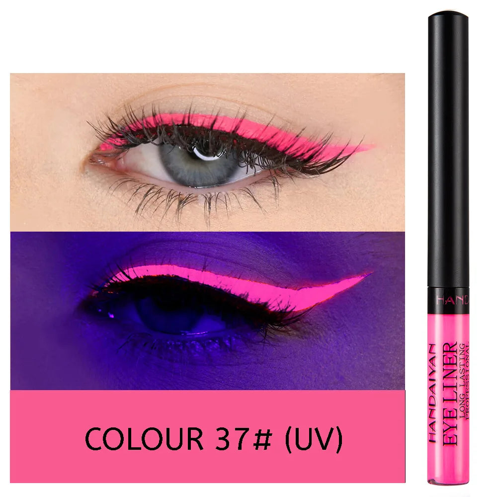 EtherealBe UV light neon eyeliner pen in vibrant pink color applied on model's eye for a striking look