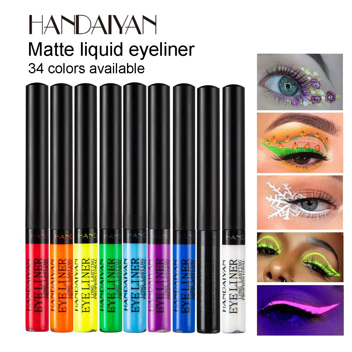Colorful EtherealBe UV light neon eyeliner pen collection with various vibrant shades for creative makeup looks