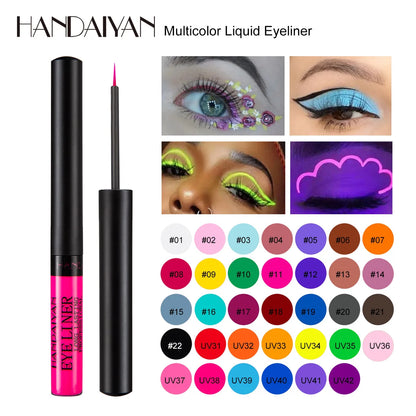 EtherealBe UV light neon eyeliner pen displayed with vibrant colors and creative eye makeup looks