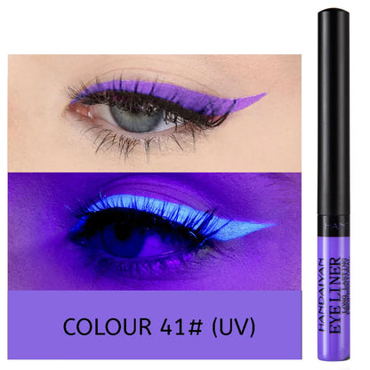 EtherealBe UV light neon eyeliner pen creating vibrant purple eye makeup with sharp wings