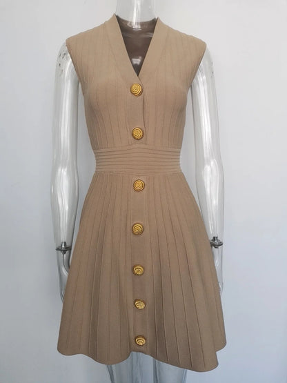 EtherealBe V-neck sleeveless fall dress for women with button details and flattering fit