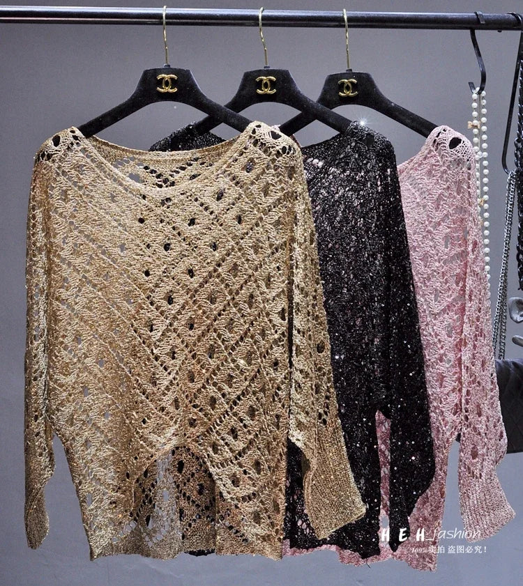 EtherealBe fall sequin dresses for women metallic knit long sleeve party tops in gold black and blush