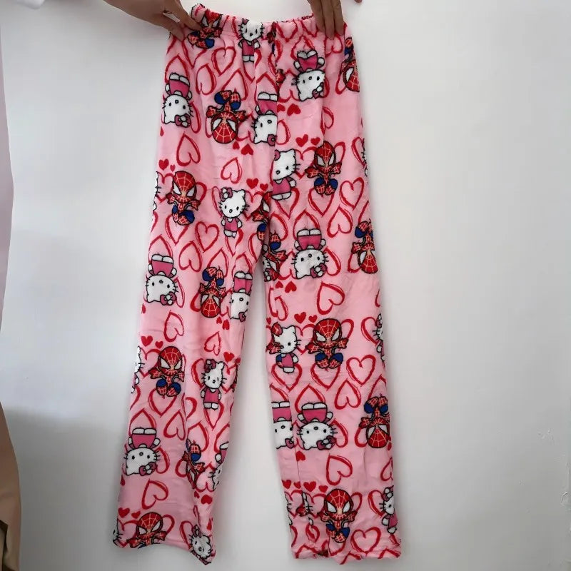 EtherealBe hello kitty anime pajama pants in pink with hearts and cute characters