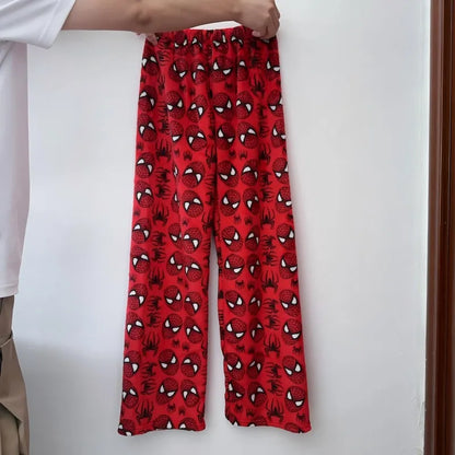 Red pajama pants featuring Spider-Man design, perfect for fans and comfortable sleepwear