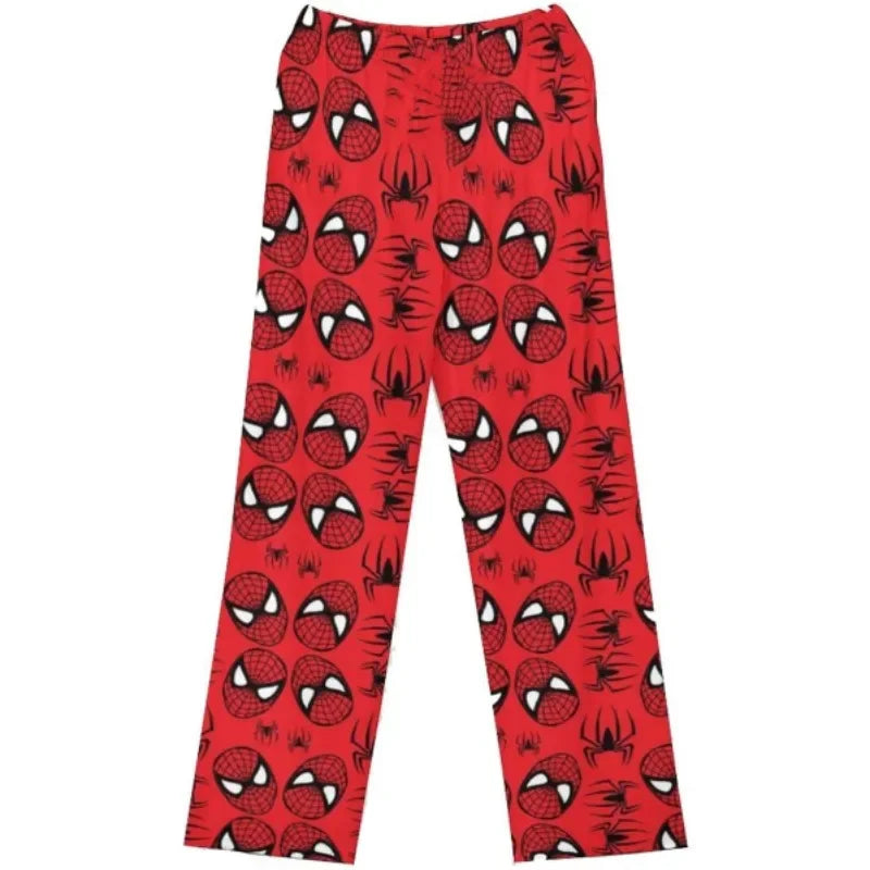 Red pajama pants featuring a fun Spiderman pattern for anime fans and comic lovers