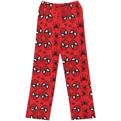 Red pajama pants featuring a fun Spiderman pattern for anime fans and comic lovers