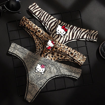 Set of Hello Kitty leopard thong underwear featuring stylish animal prints for cute and fun lingerie