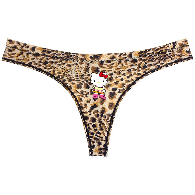 Hello Kitty leopard thong underwear featuring a cute Hello Kitty design on a leopard print background