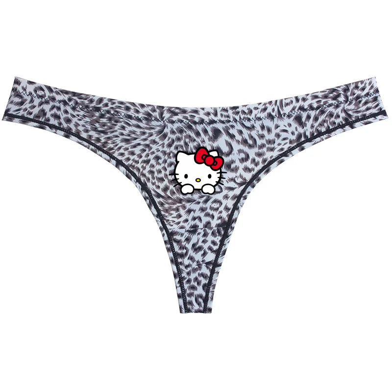 Hello Kitty leopard thong underwear featuring a cute Hello Kitty graphic on a leopard print design