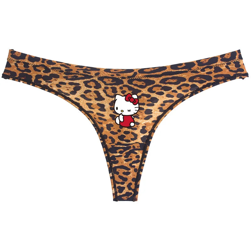 Hello Kitty leopard thong underwear featuring a cute Hello Kitty graphic on a leopard print background
