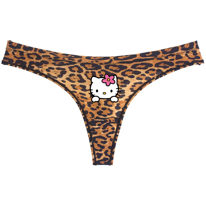Hello Kitty leopard thong underwear featuring a cute Hello Kitty design on a stylish leopard print