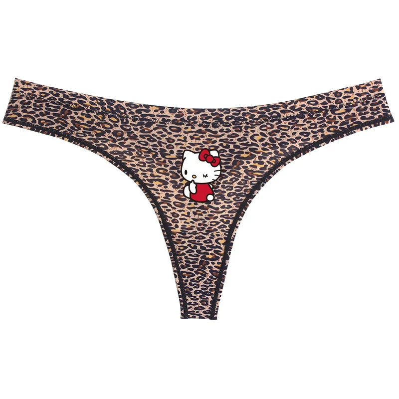 Hello Kitty leopard thong underwear featuring a cute character print on a stylish leopard pattern